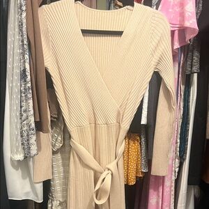 Chic Beige Knit Midi Dress